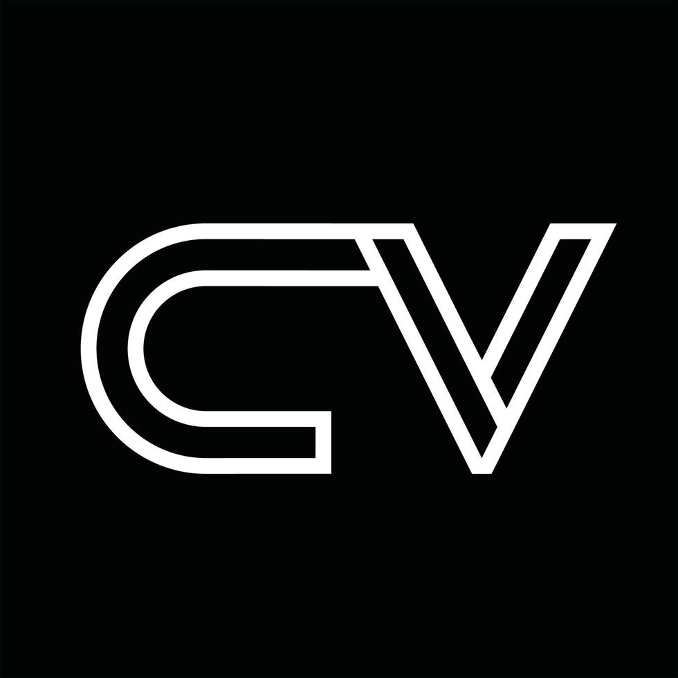 monogramme du logo cv avec espace négatif de style de ligne vecteur