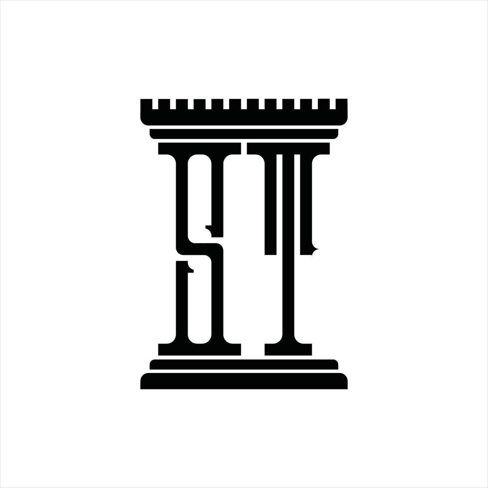 monogramme du logo st avec modèle de conception en forme de pilier vecteur
