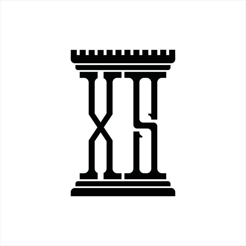 monogramme de logo xs avec modèle de conception en forme de pilier vecteur