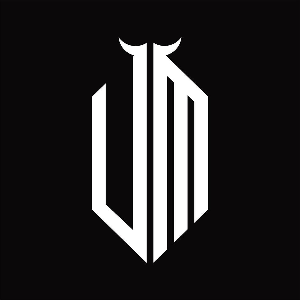 monogramme de logo um avec modèle de conception noir et blanc isolé en forme de corne vecteur