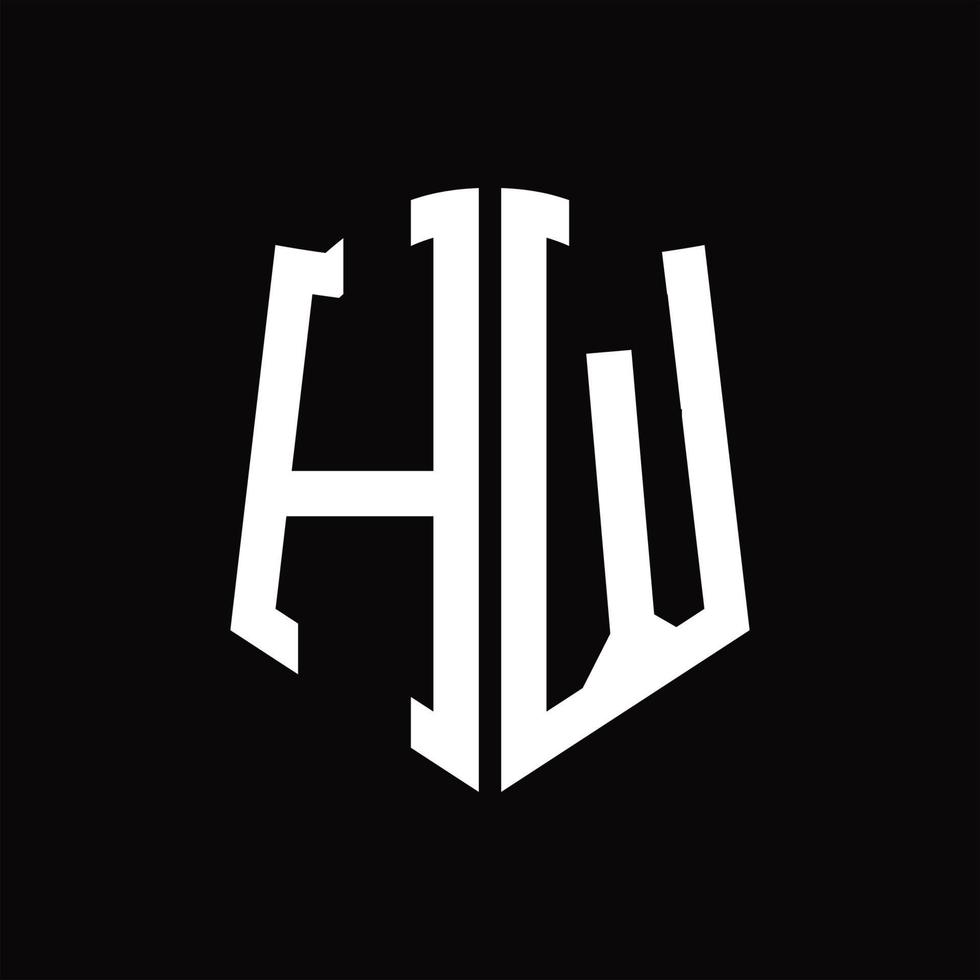 monogramme du logo hw avec modèle de conception de ruban en forme de bouclier vecteur