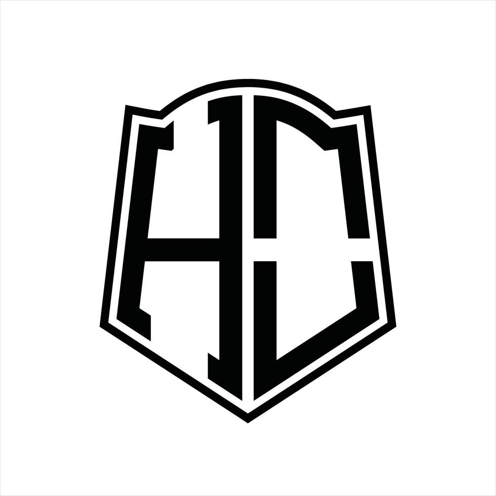 monogramme de logo ho avec modèle de conception de contour en forme de bouclier vecteur