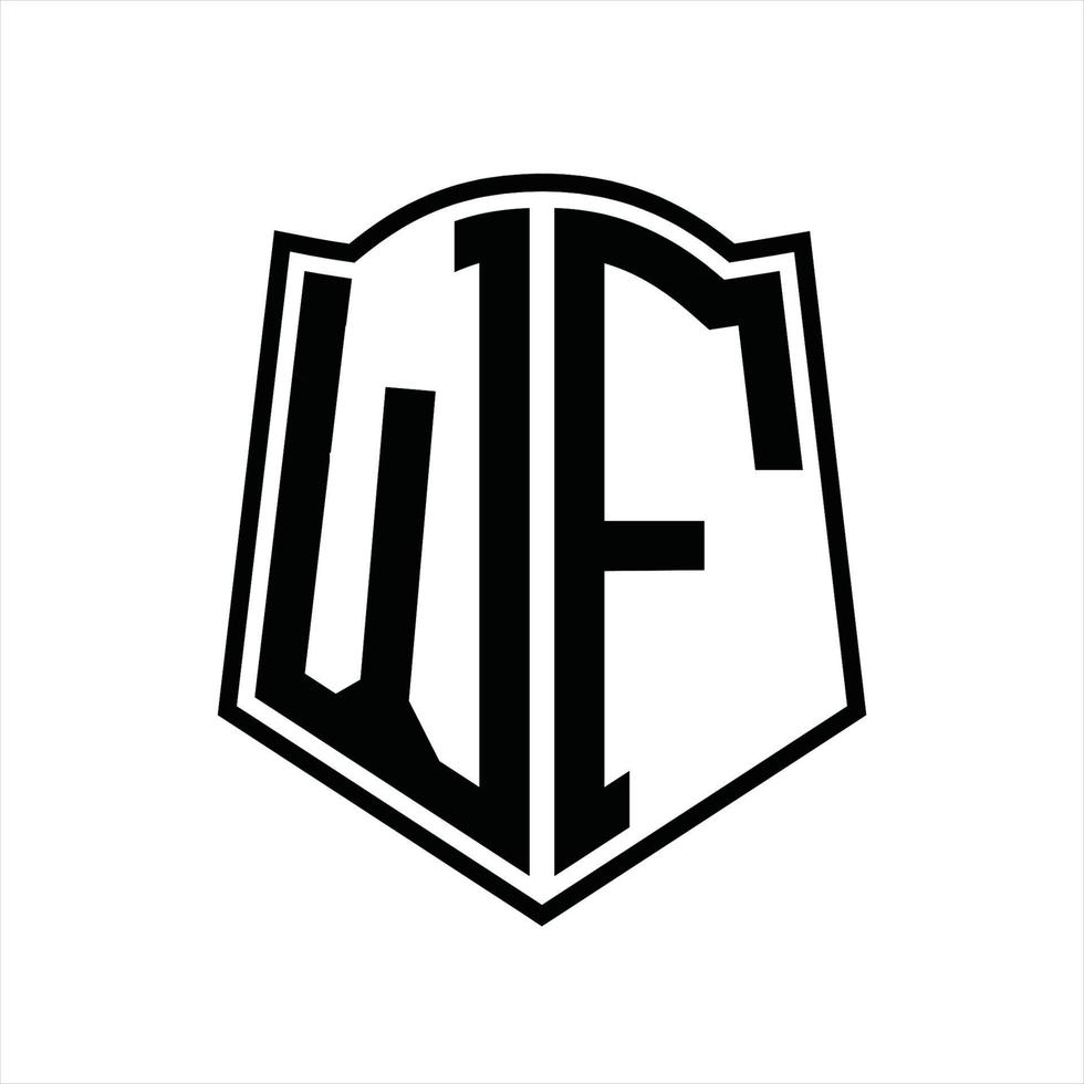 monogramme de logo wf avec modèle de conception de contour en forme de bouclier vecteur