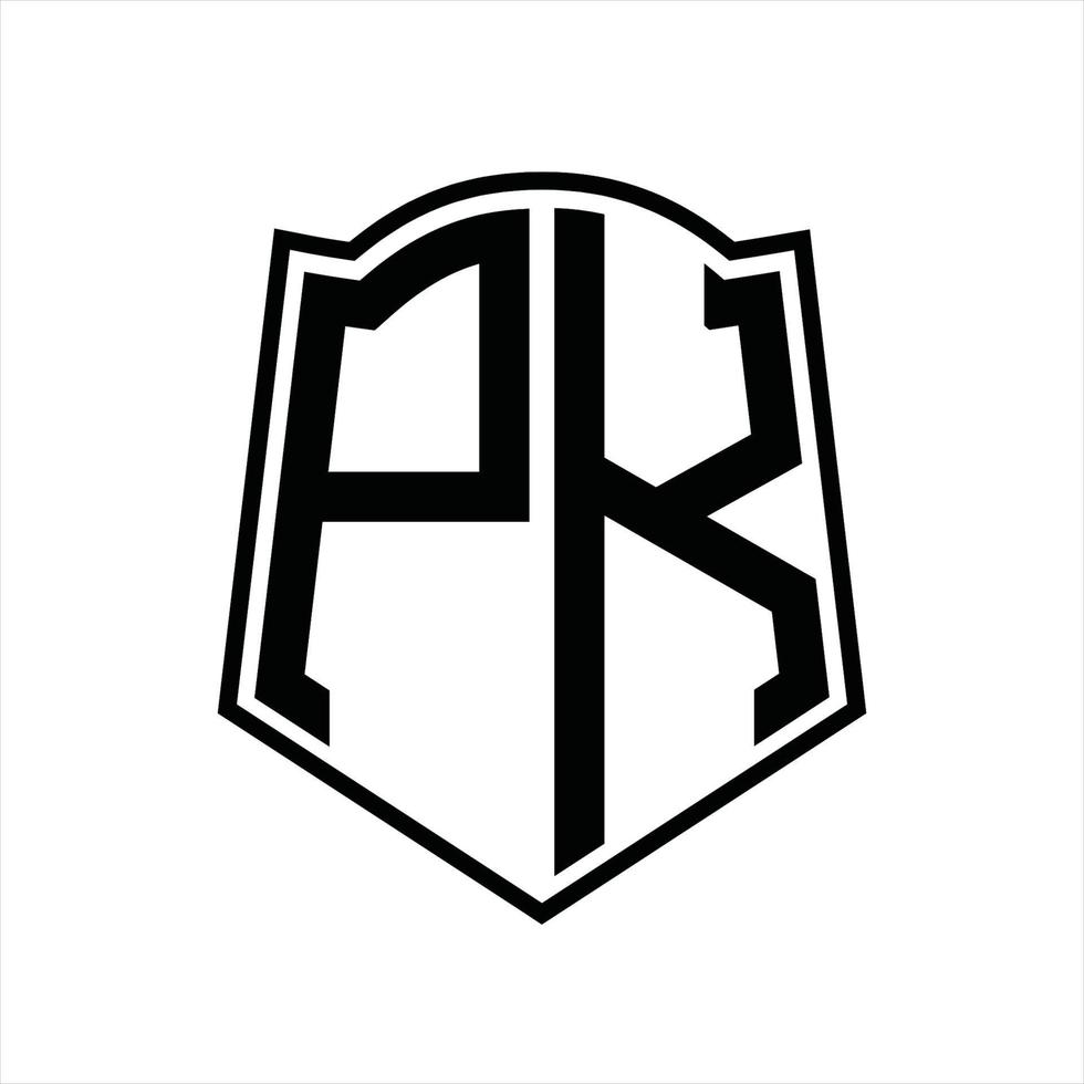 monogramme de logo pk avec modèle de conception de contour en forme de bouclier vecteur