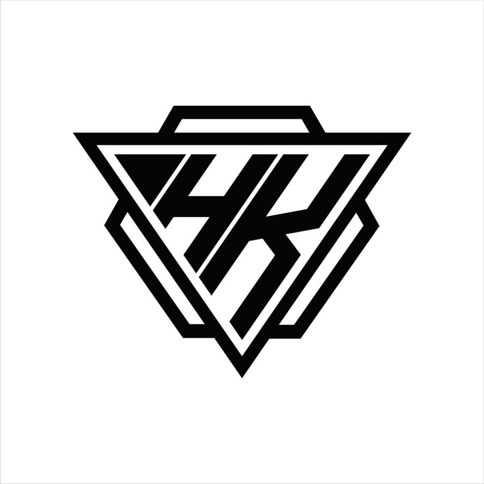 monogramme du logo hk avec modèle triangle et hexagone vecteur