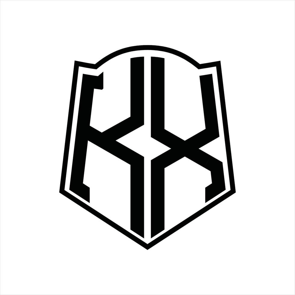 monogramme de logo kx avec modèle de conception de contour en forme de bouclier vecteur