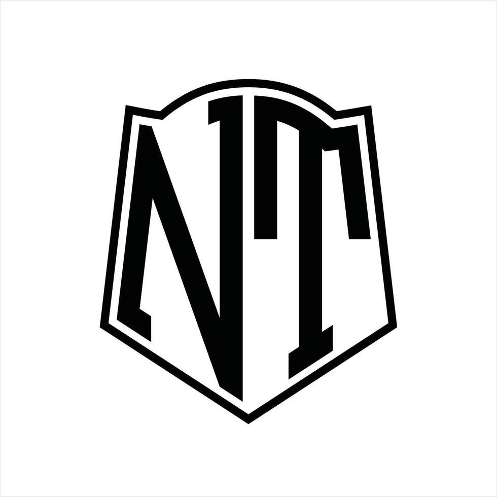 monogramme du logo nt avec modèle de conception de contour en forme de bouclier vecteur