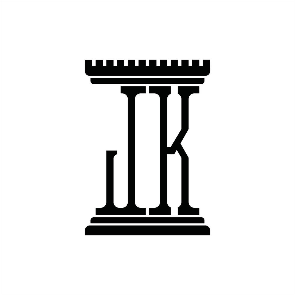 monogramme du logo jk avec modèle de conception en forme de pilier vecteur