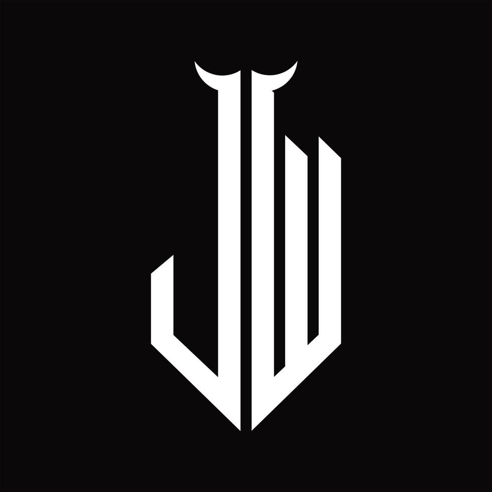 monogramme de logo jw avec modèle de conception noir et blanc isolé en forme de corne vecteur