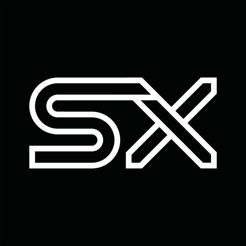 monogramme du logo sx avec espace négatif de style de ligne vecteur