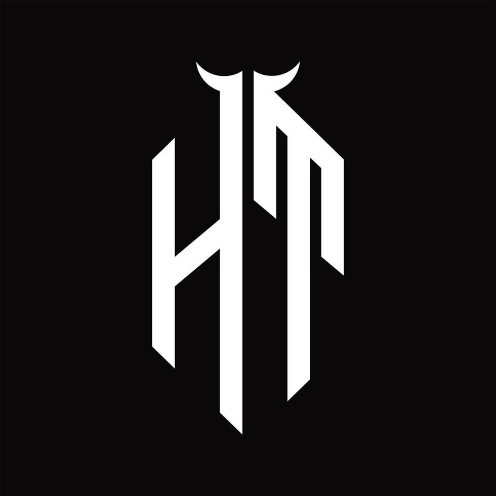 monogramme de logo ht avec modèle de conception noir et blanc isolé en forme de corne vecteur