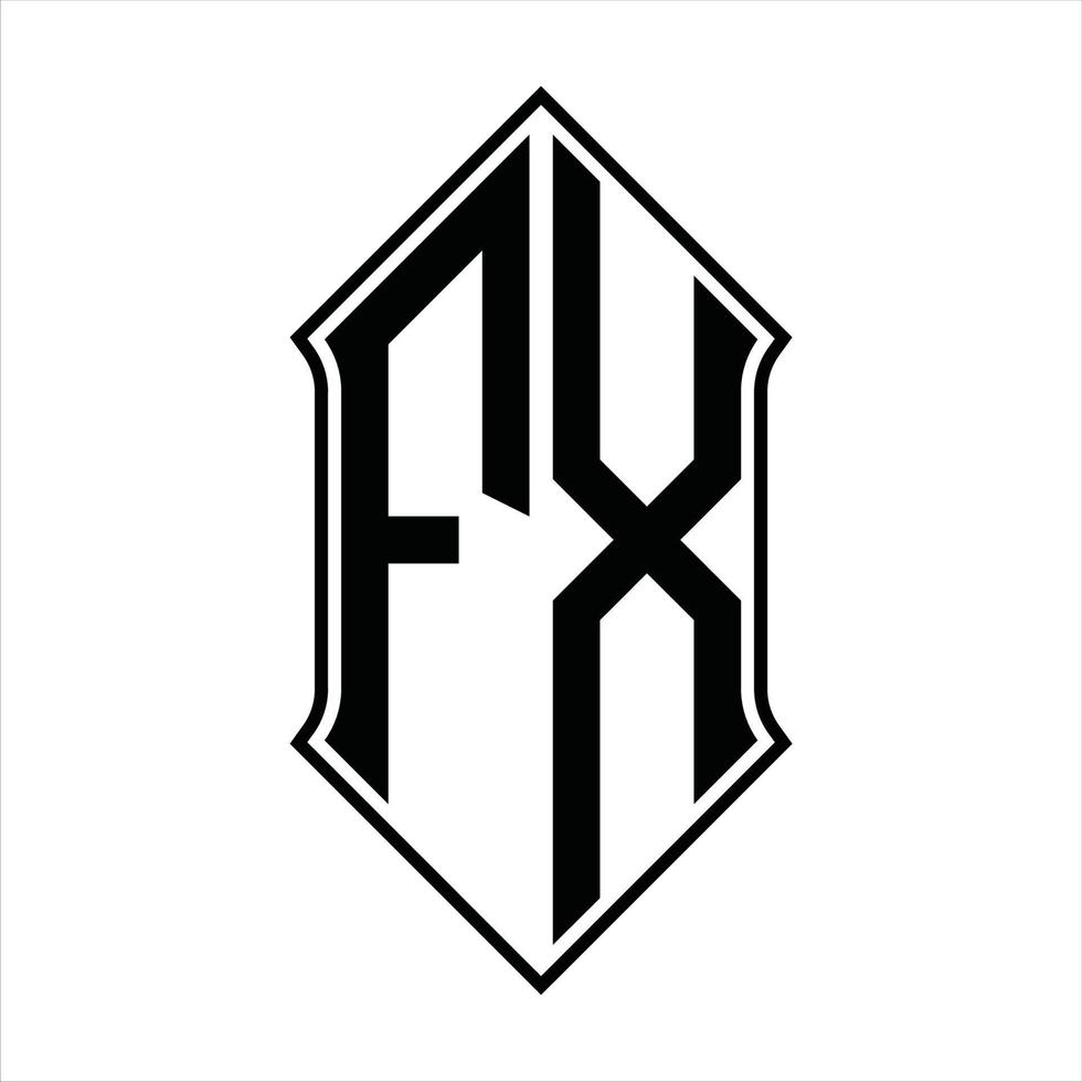 monogramme de logo fx avec forme de bouclier et modèle de conception de contour icône vectorielle abstraite vecteur