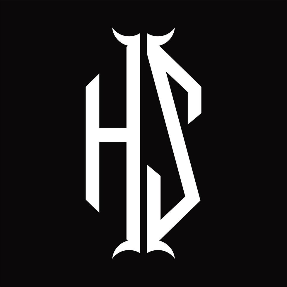 monogramme de logo hz avec modèle de conception en forme de corne vecteur