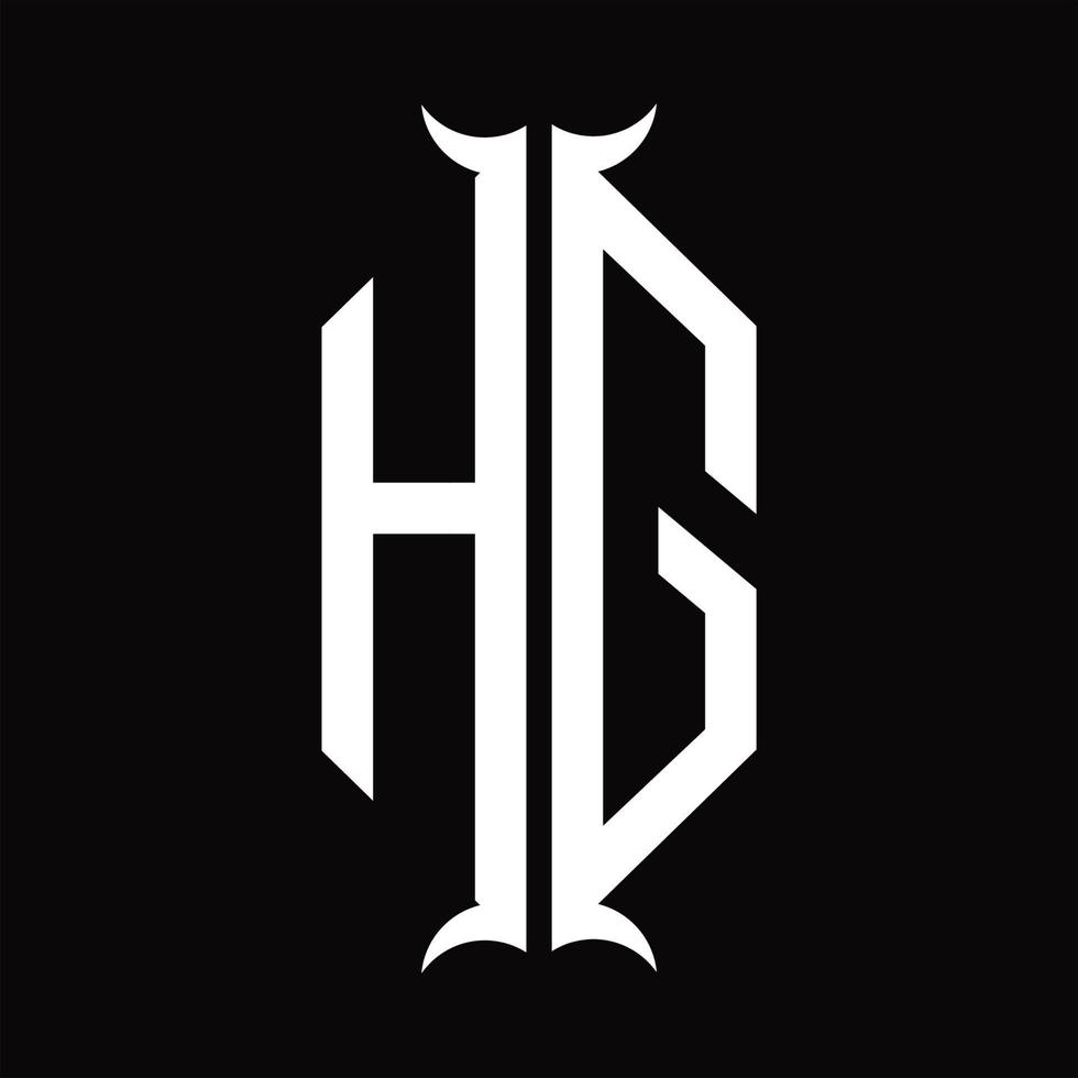 monogramme de logo hg avec modèle de conception en forme de corne vecteur