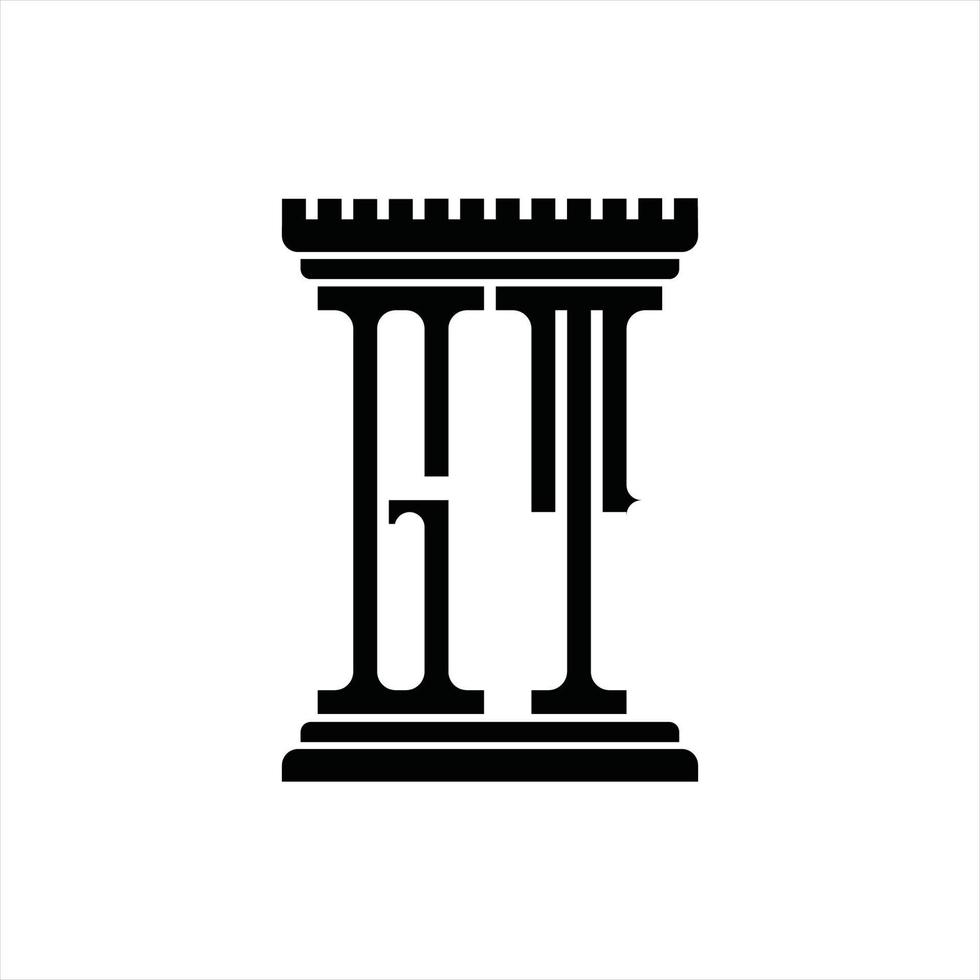 monogramme du logo gt avec modèle de conception en forme de pilier vecteur