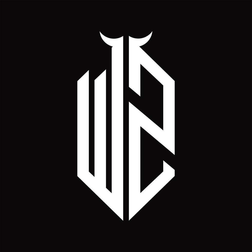 ws logo monogramme avec modèle de conception noir et blanc isolé en forme de corne vecteur