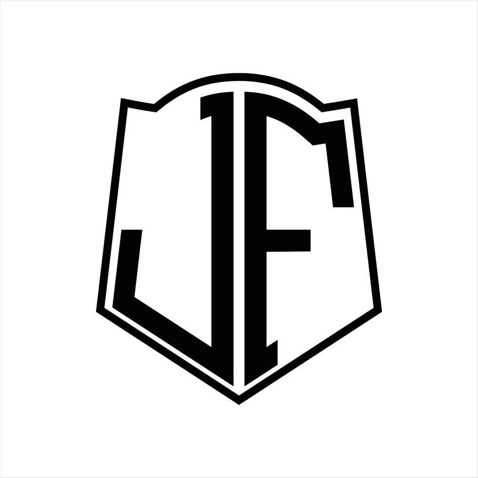 monogramme du logo jf avec modèle de conception de contour en forme de bouclier vecteur