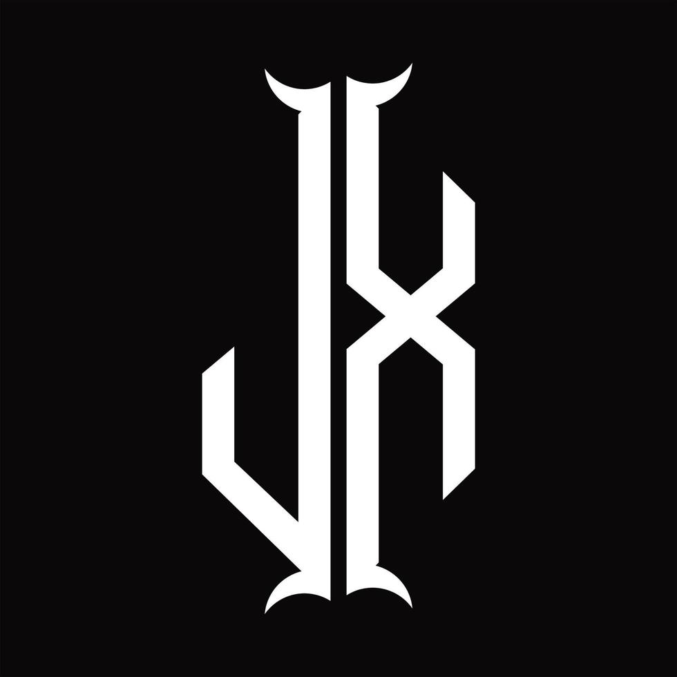 monogramme de logo jx avec modèle de conception en forme de corne vecteur