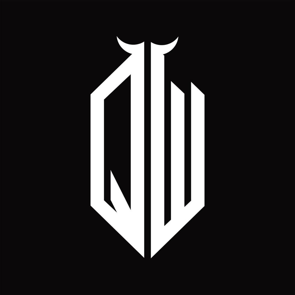 monogramme de logo qw avec modèle de conception noir et blanc isolé en forme de corne vecteur