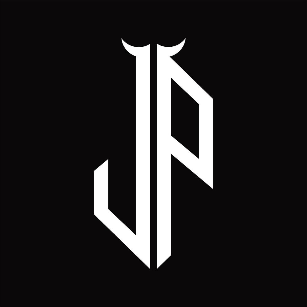 monogramme de logo jp avec modèle de conception noir et blanc isolé en forme de corne vecteur