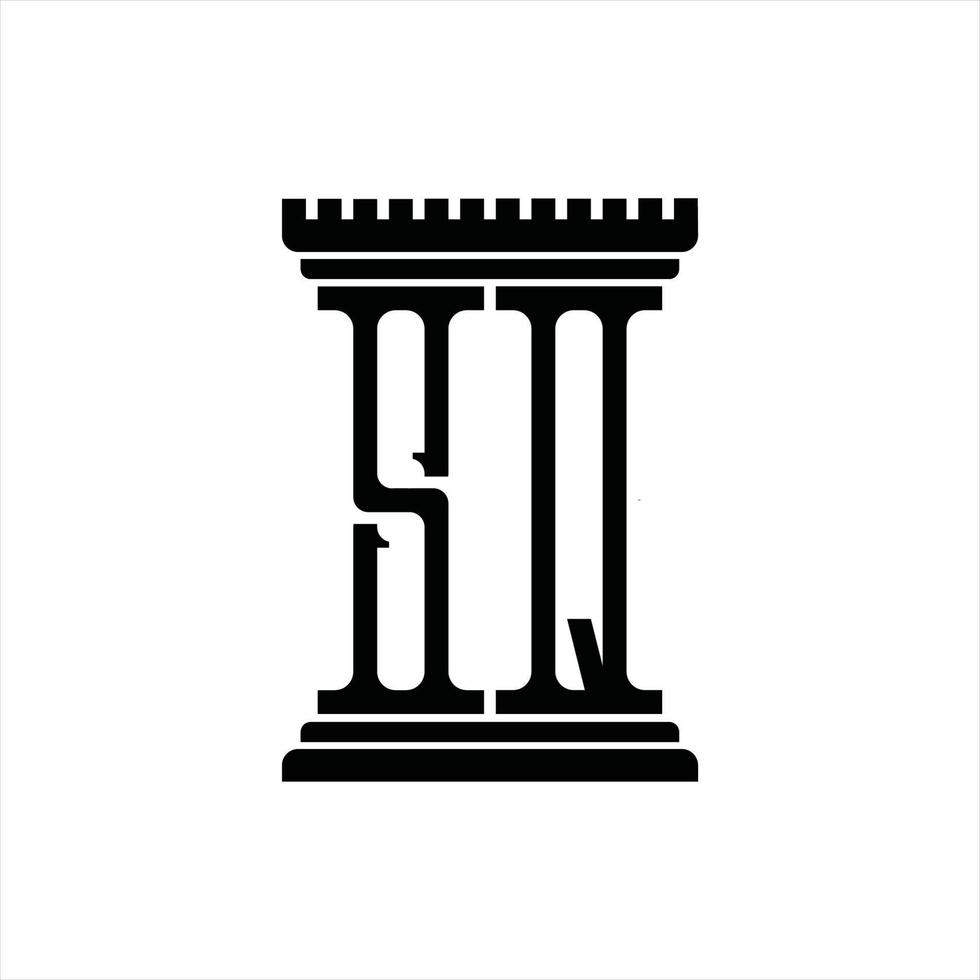 monogramme logo sq avec modèle de conception en forme de pilier vecteur