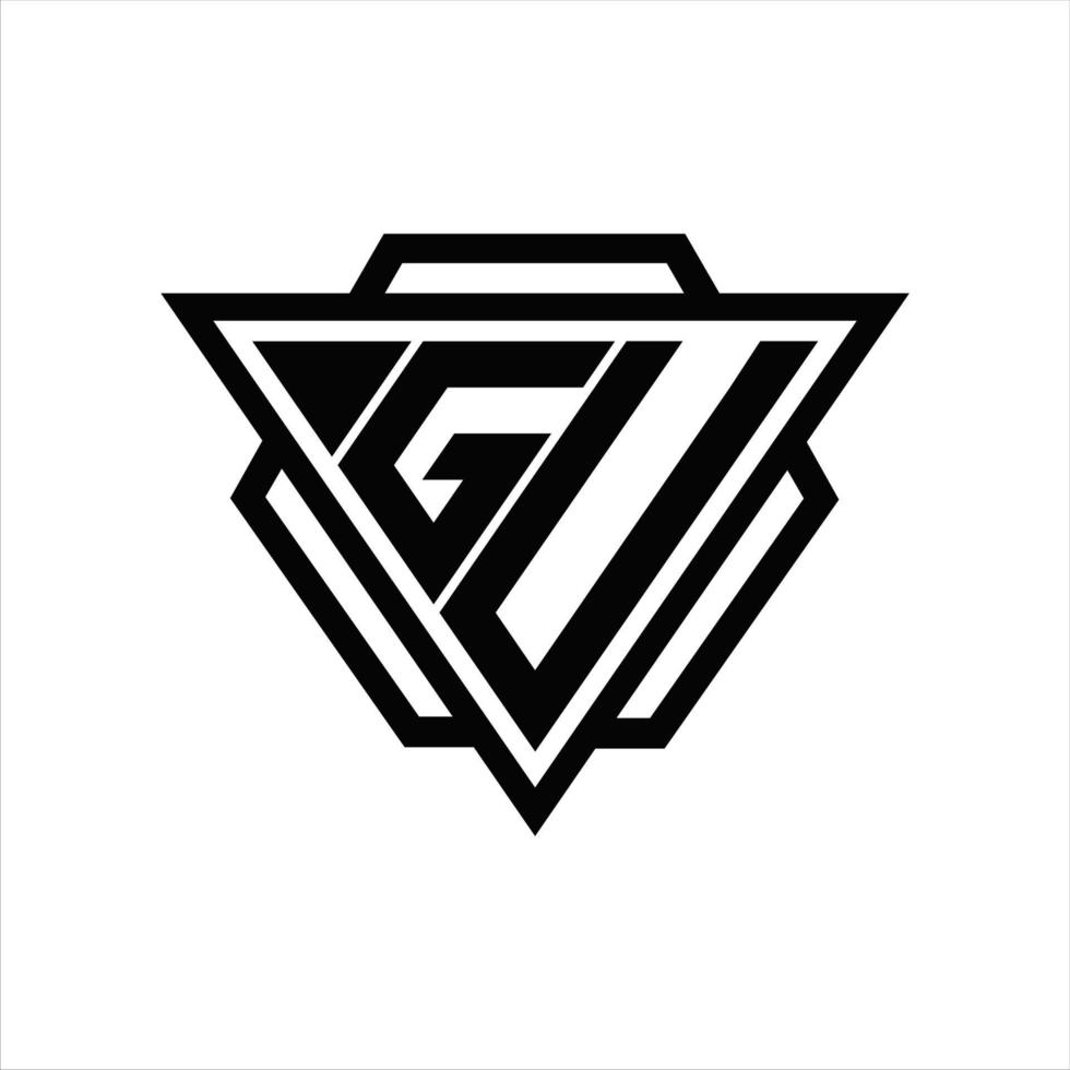 monogramme du logo gu avec modèle triangle et hexagone vecteur