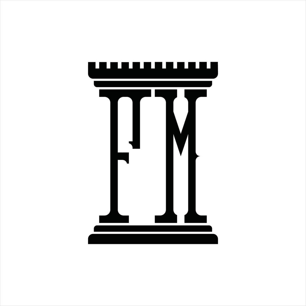 monogramme du logo fm avec modèle de conception en forme de pilier vecteur