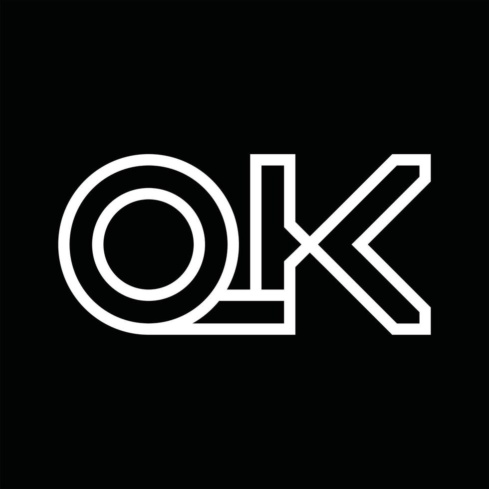 monogramme de logo ok avec espace négatif de style de ligne vecteur