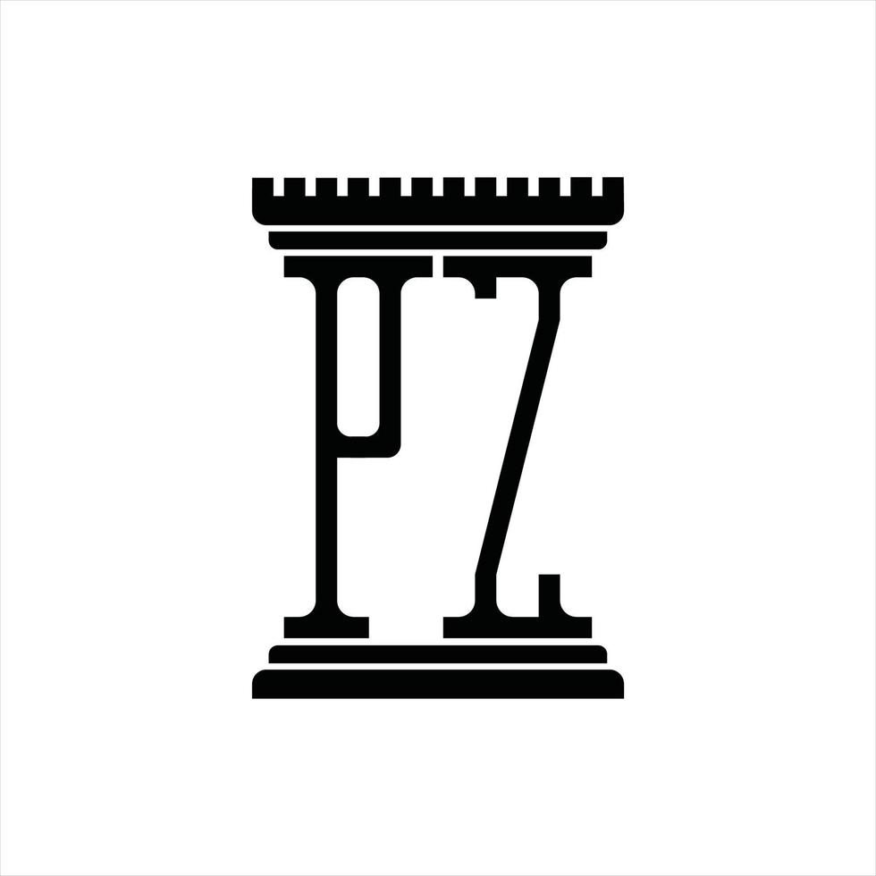 monogramme du logo pz avec modèle de conception en forme de pilier vecteur