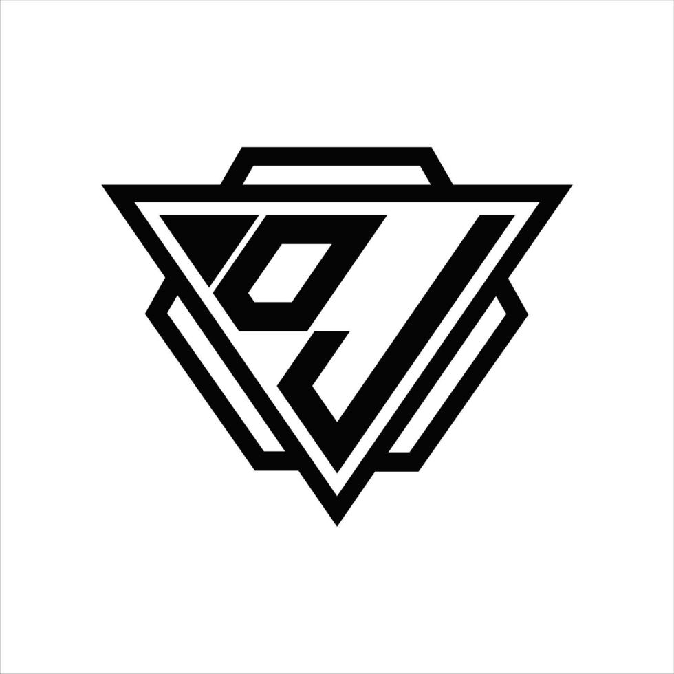 monogramme de logo dj avec modèle triangle et hexagone vecteur