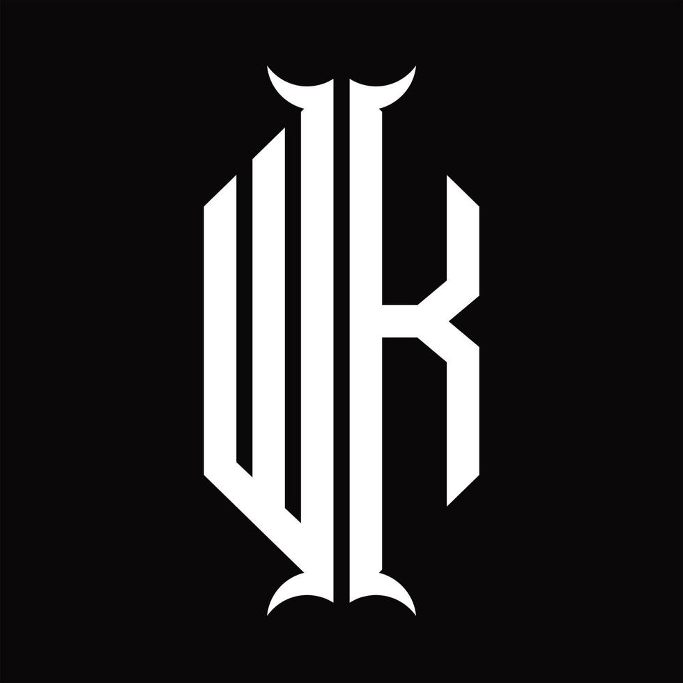 wk logo monogramme avec modèle de conception en forme de corne vecteur