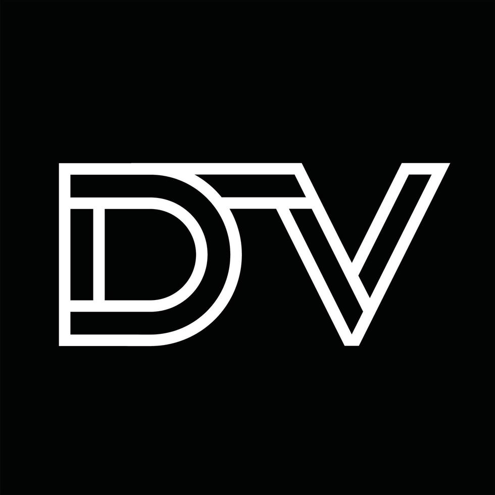 monogramme du logo dv avec espace négatif de style de ligne vecteur