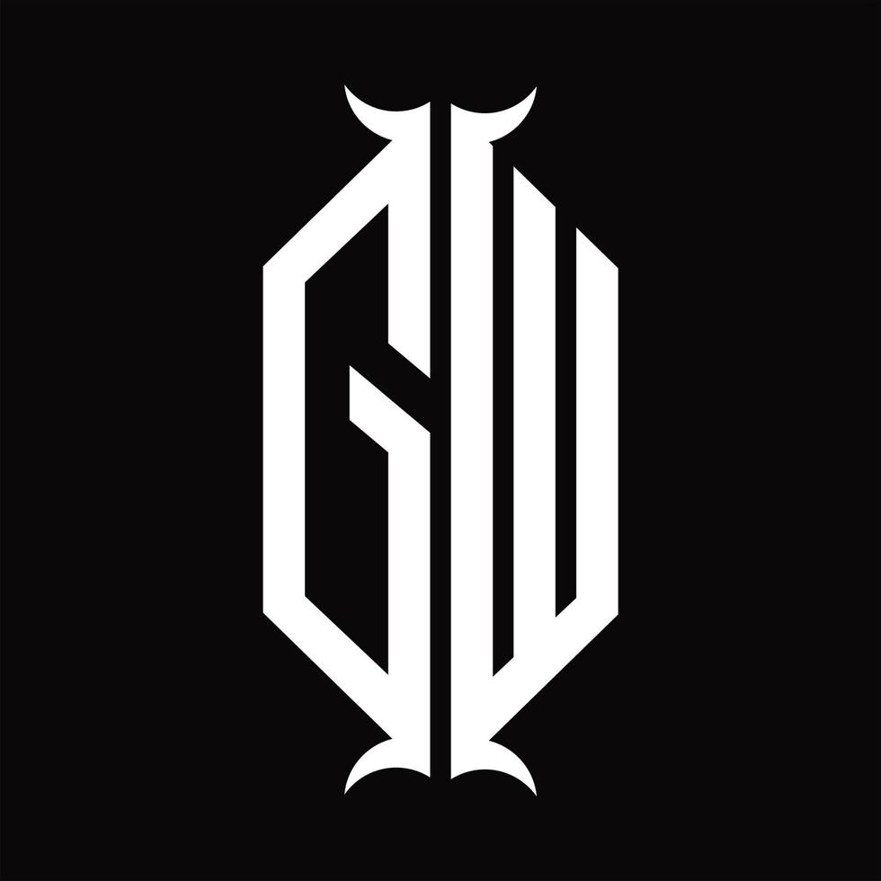 monogramme de logo gw avec modèle de conception en forme de corne vecteur