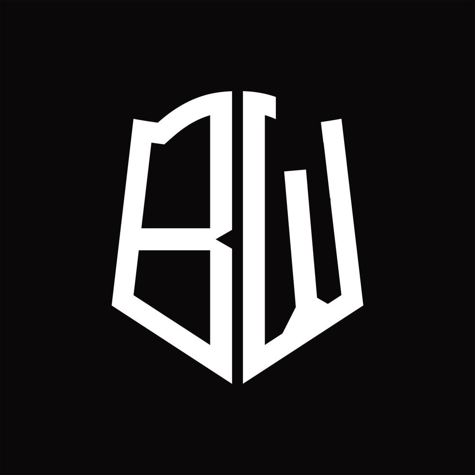 monogramme de logo bw avec modèle de conception de ruban en forme de bouclier vecteur