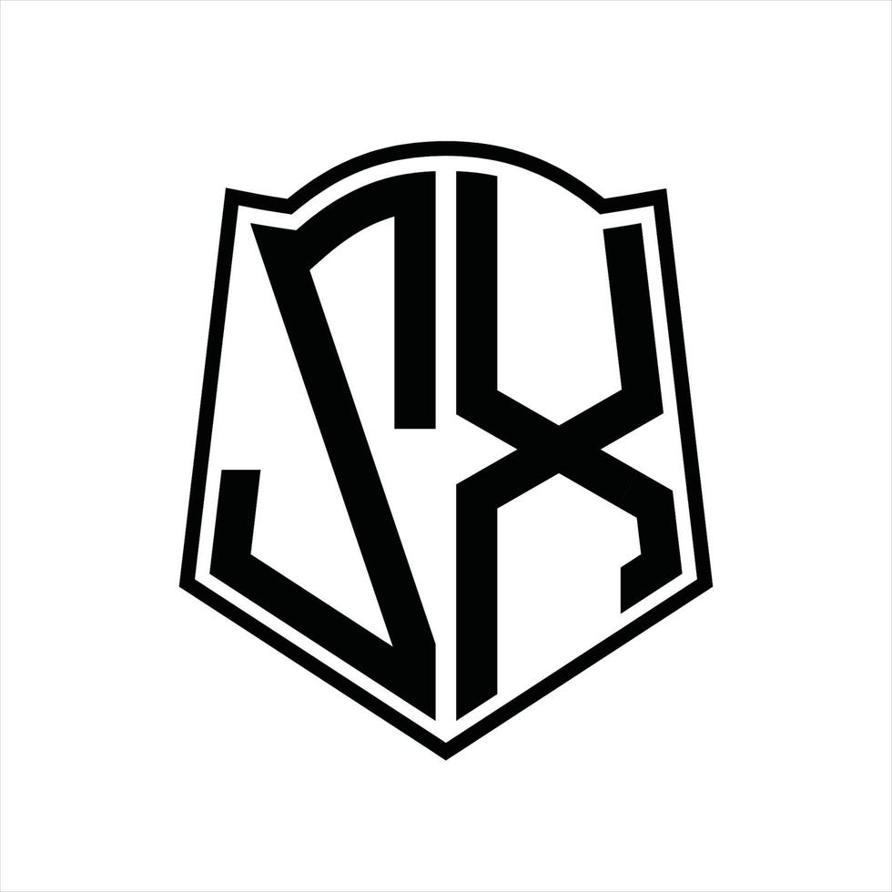 monogramme du logo zx avec modèle de conception de contour en forme de bouclier vecteur