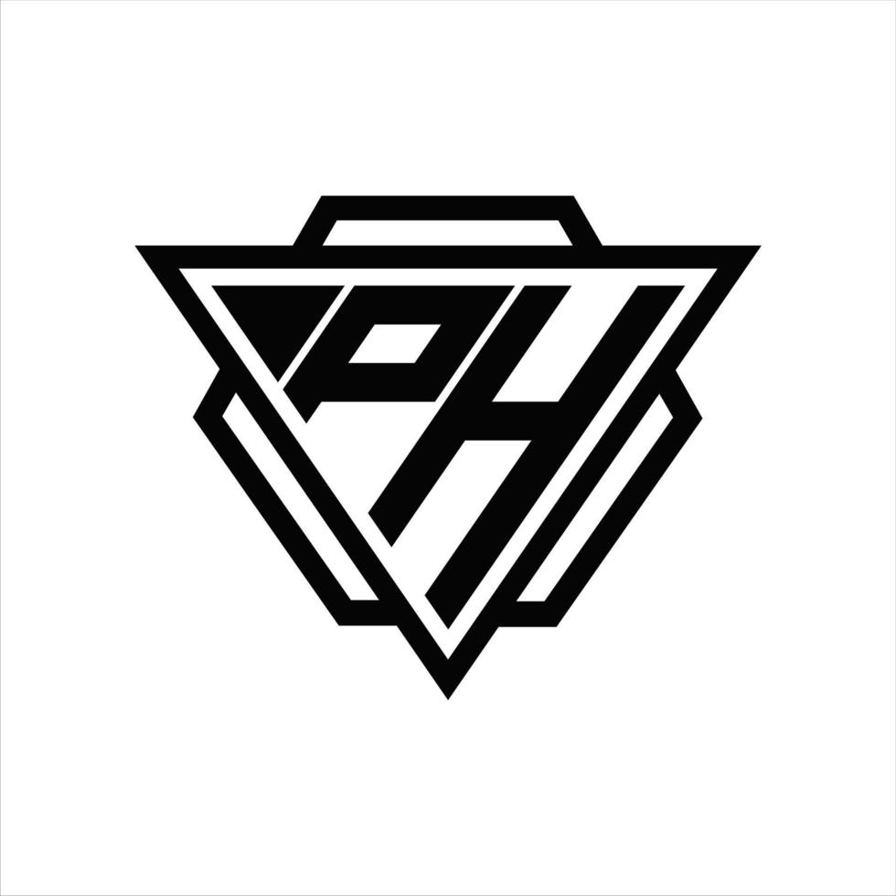 monogramme du logo ph avec modèle triangle et hexagone vecteur