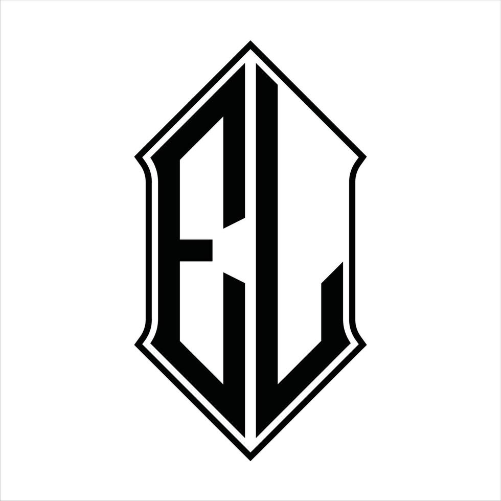 monogramme du logo el avec forme de bouclier et modèle de conception de contour icône vectorielle abstraite vecteur