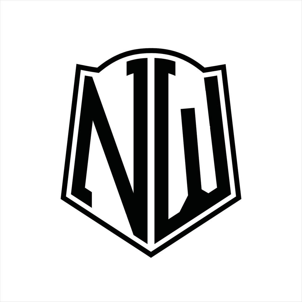 nw logo monogramme avec modèle de conception de contour en forme de bouclier vecteur