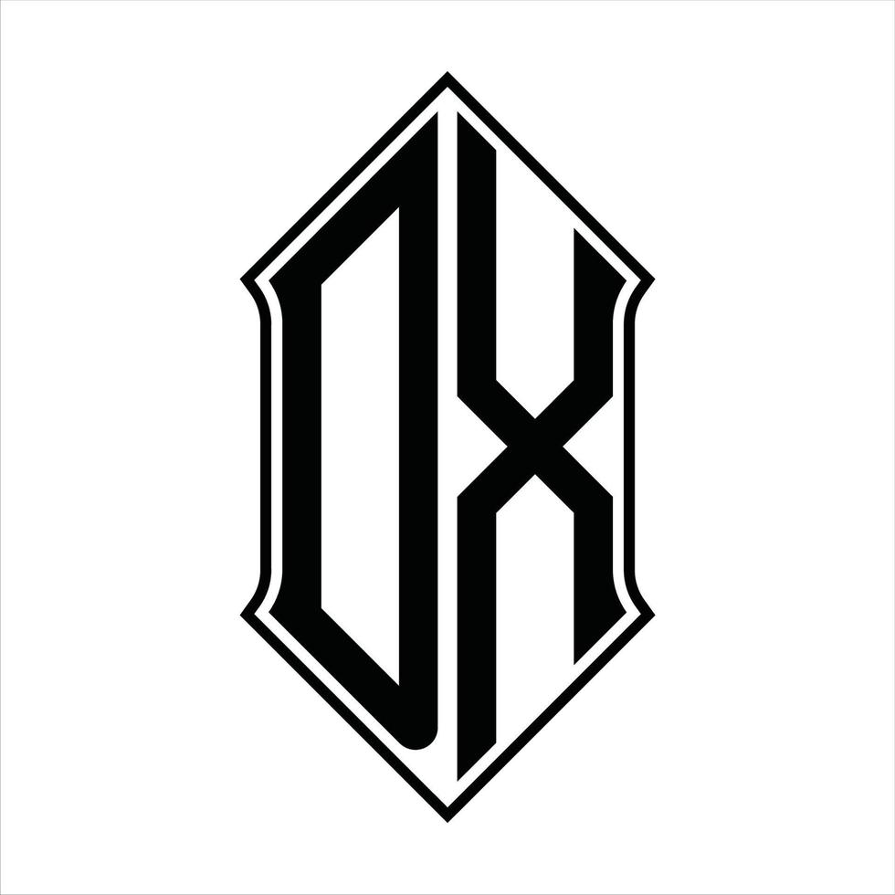 monogramme de logo dx avec forme de bouclier et modèle de conception de contour icône vectorielle abstraite vecteur