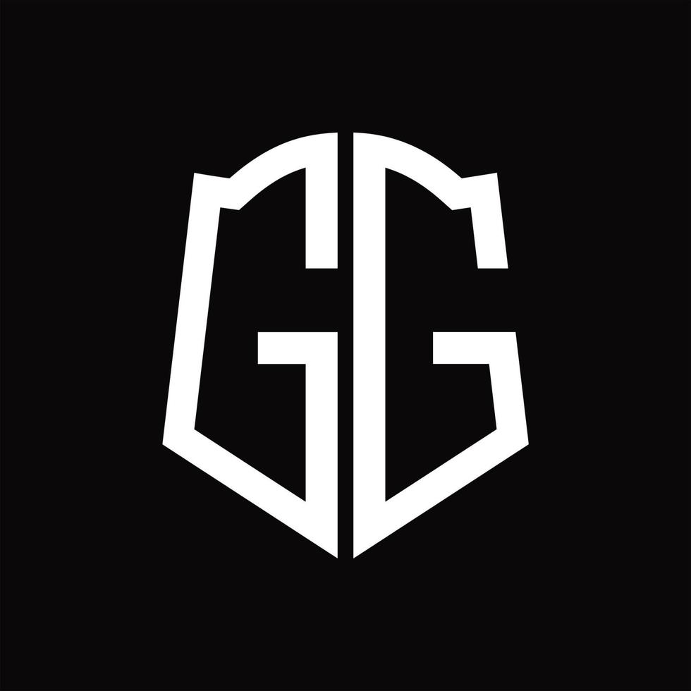 monogramme du logo gg avec modèle de conception de ruban en forme de bouclier vecteur
