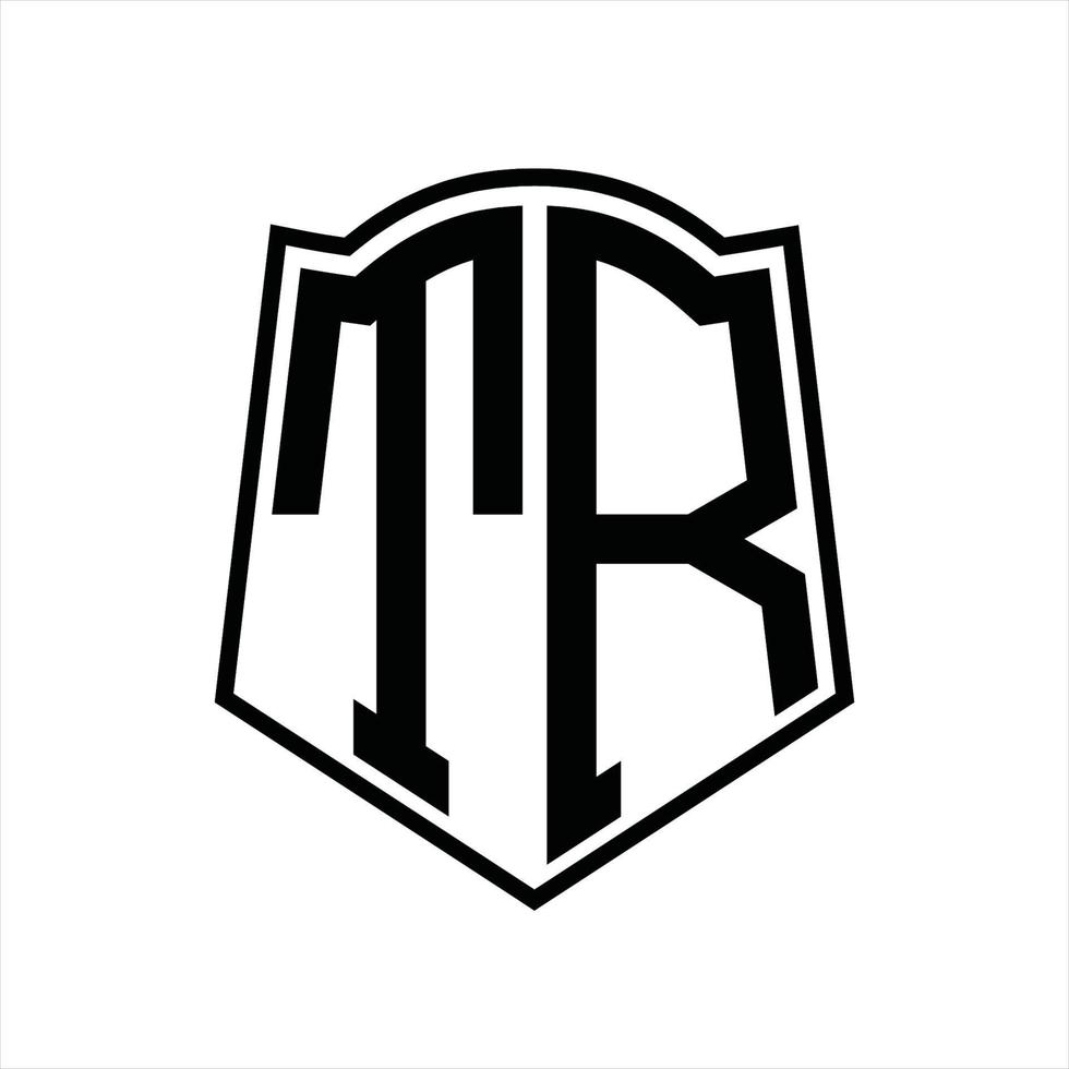 monogramme du logo tr avec modèle de conception de contour en forme de bouclier vecteur