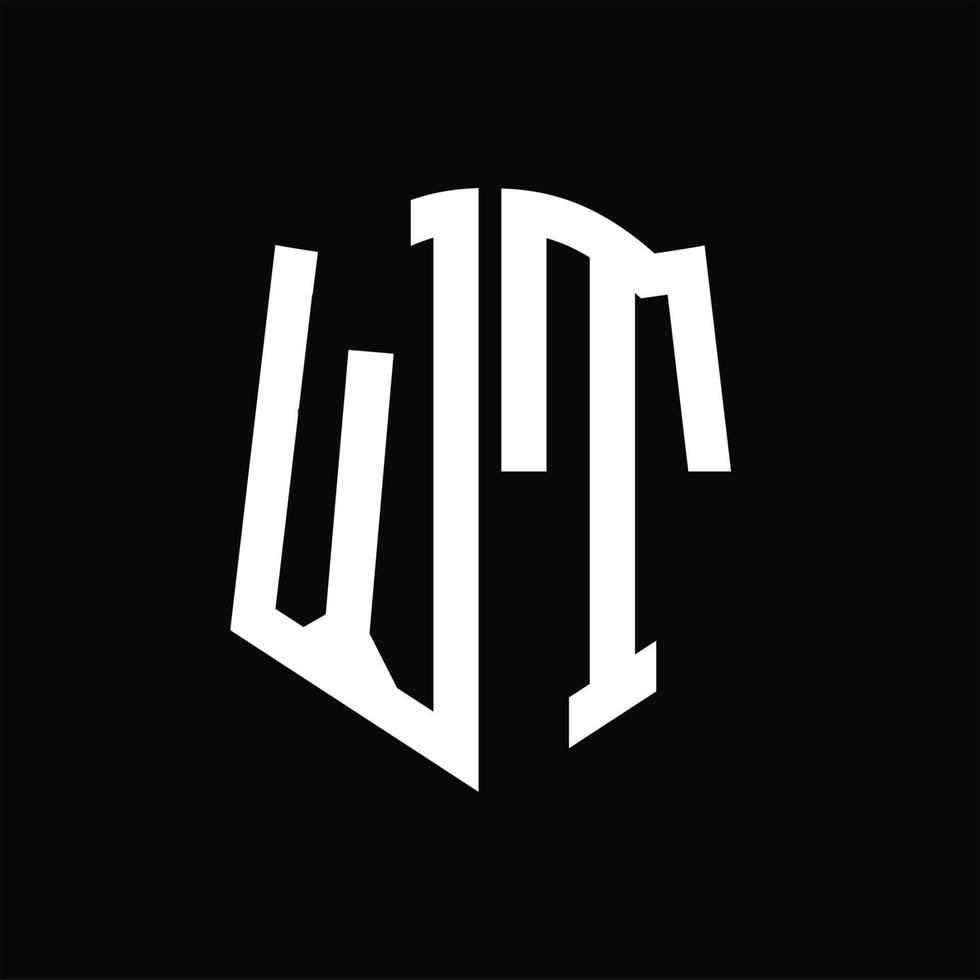 monogramme de logo wt avec modèle de conception de ruban en forme de bouclier vecteur