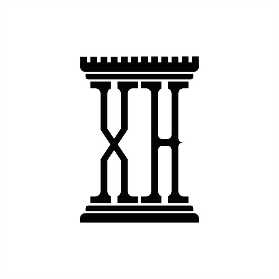 monogramme du logo xh avec modèle de conception en forme de pilier vecteur