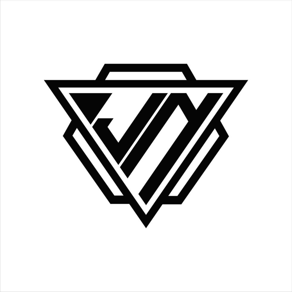 monogramme logo jn avec modèle triangle et hexagone vecteur