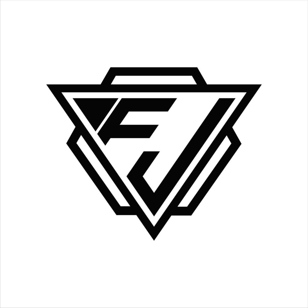 monogramme du logo fj avec modèle triangle et hexagone vecteur
