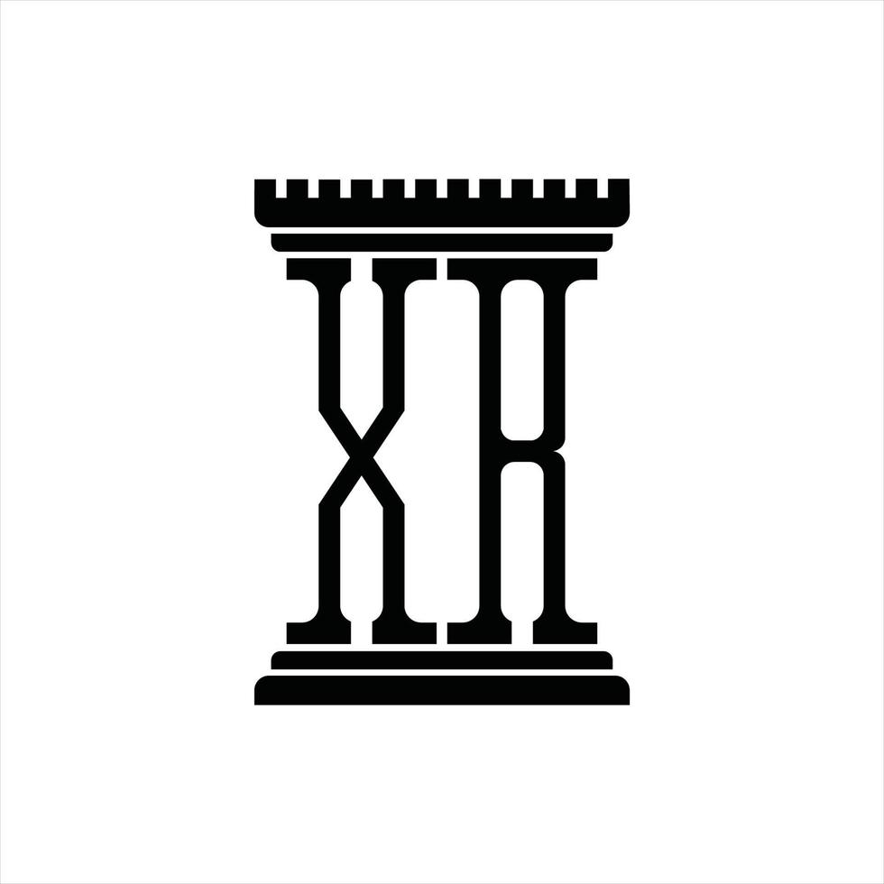 monogramme du logo xr avec modèle de conception en forme de pilier vecteur