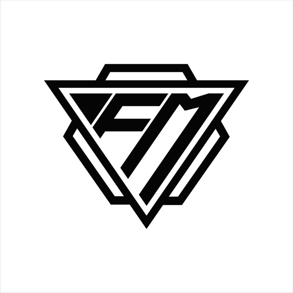 monogramme du logo fm avec modèle triangle et hexagone vecteur