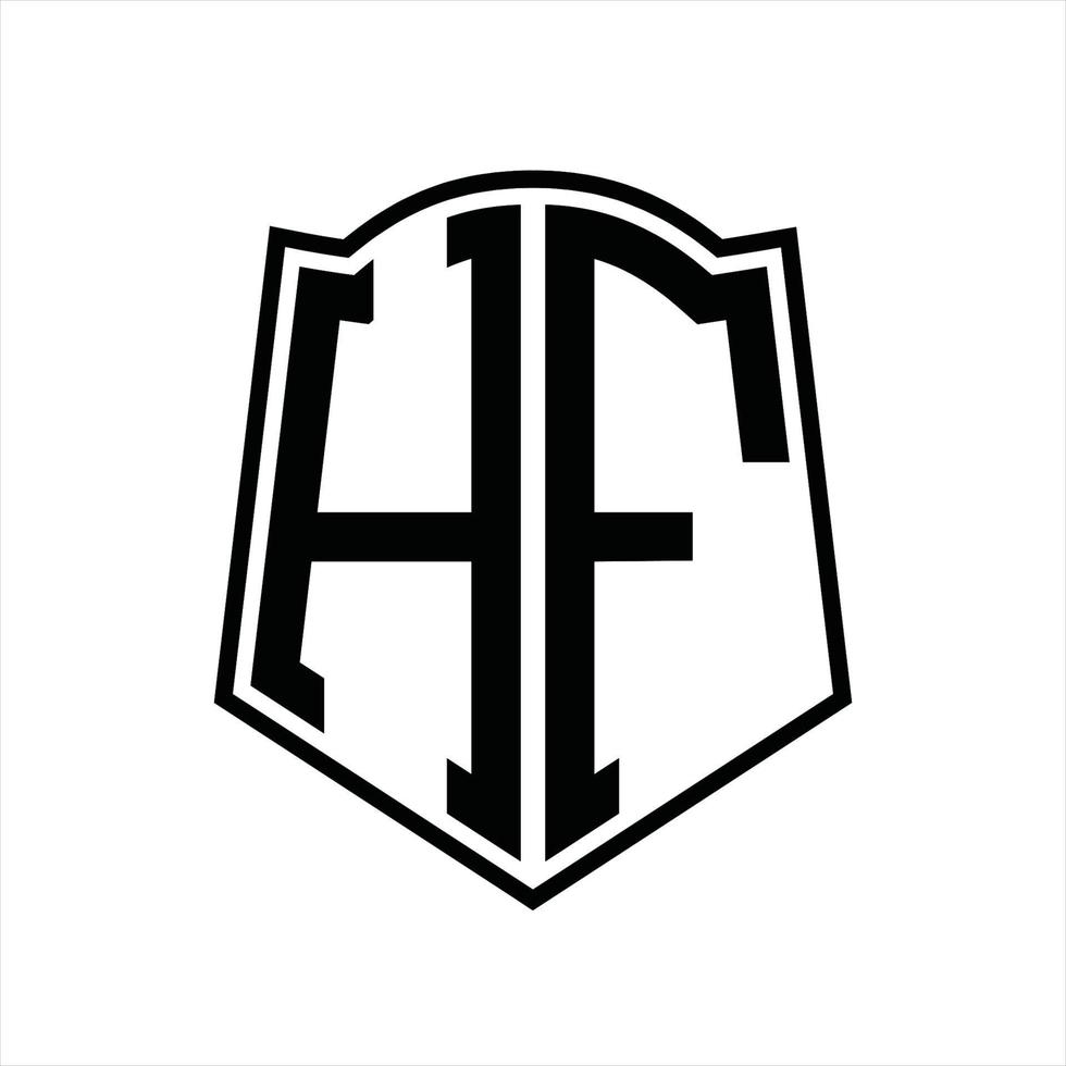 monogramme de logo hf avec modèle de conception de contour en forme de bouclier vecteur