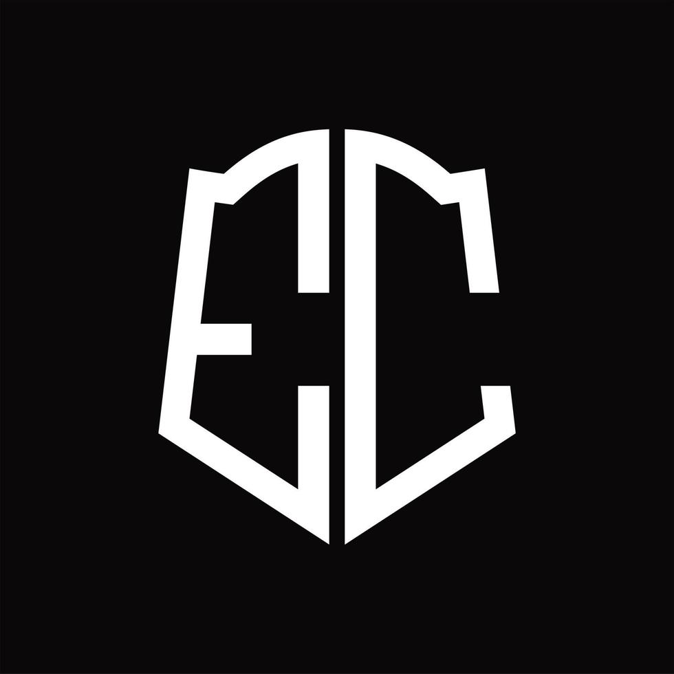 monogramme du logo ec avec modèle de conception de ruban en forme de bouclier vecteur