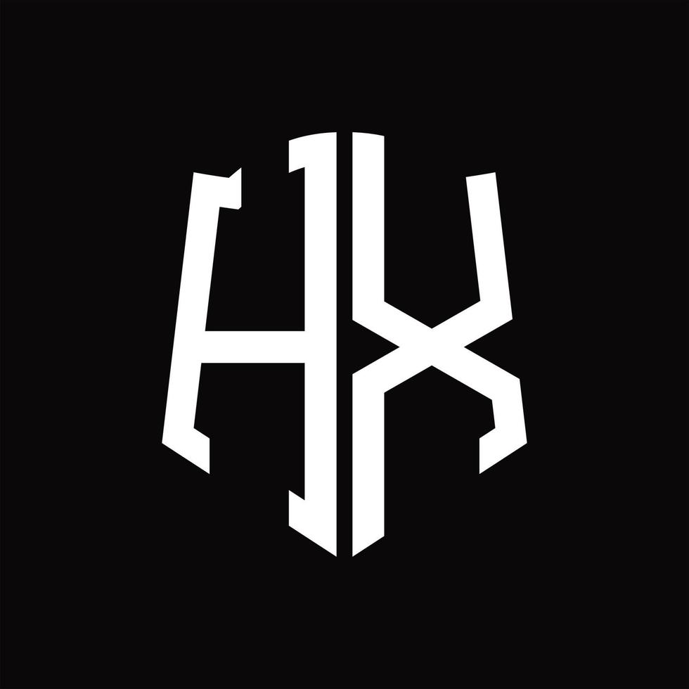 monogramme de logo hx avec modèle de conception de ruban en forme de bouclier vecteur
